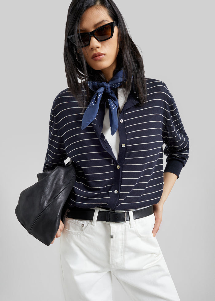 Hossegor Fine Knit Cardigan - Navy/White Stripe