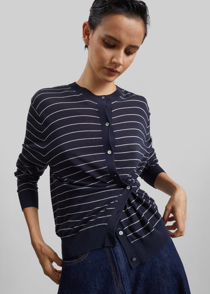 Hossegor Fine Knit Cardigan - Navy/White Stripe