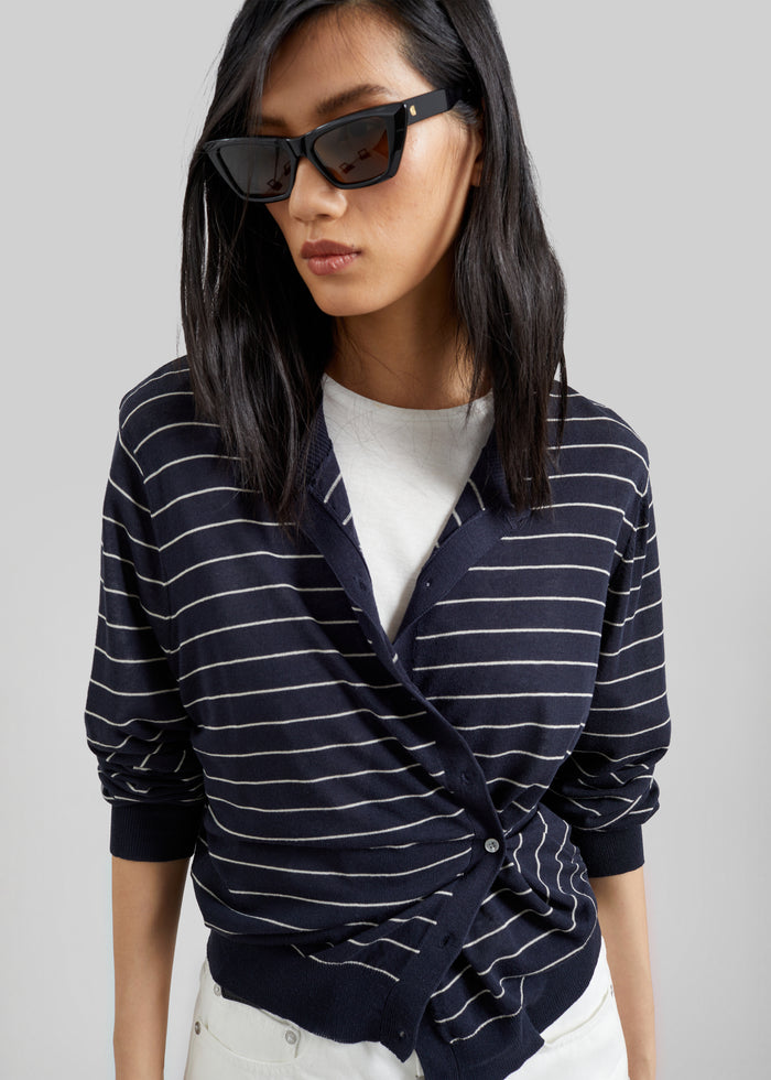 Hossegor Fine Knit Cardigan - Navy/White Stripe