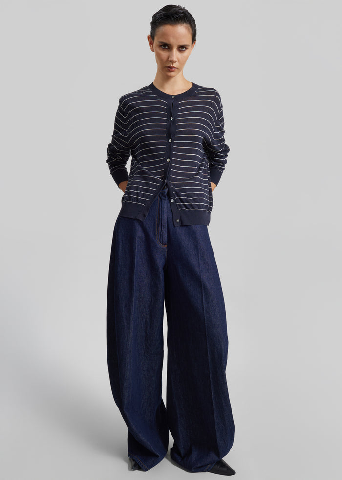 Hossegor Fine Knit Cardigan - Navy/White Stripe
