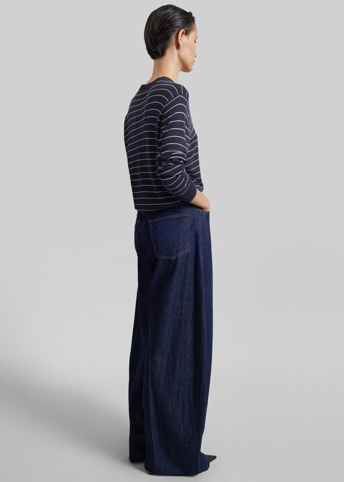 Hossegor Fine Knit Cardigan - Navy/White Stripe