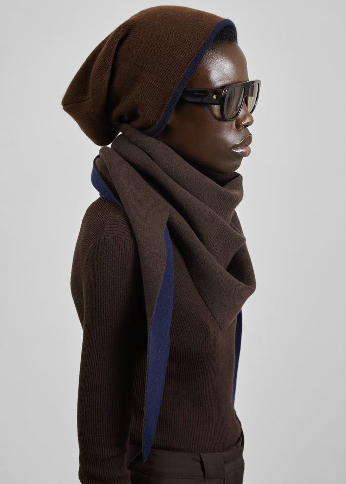 Inko Cashmere Reversible Beanie - Brown/Navy