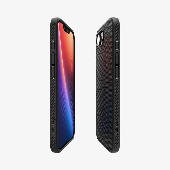 ACS09151 - iPhone 17e Case Liquid Air (MagFit) in Matte Black showing the partial back, partial front and sides