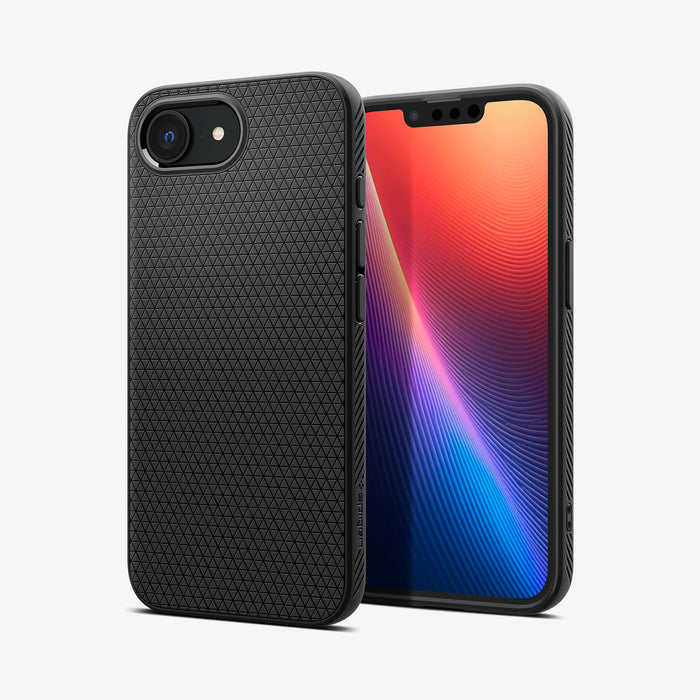 ACS09151 - iPhone 17e Case Liquid Air (MagFit) in Matte Black showing the back, partial front and sides