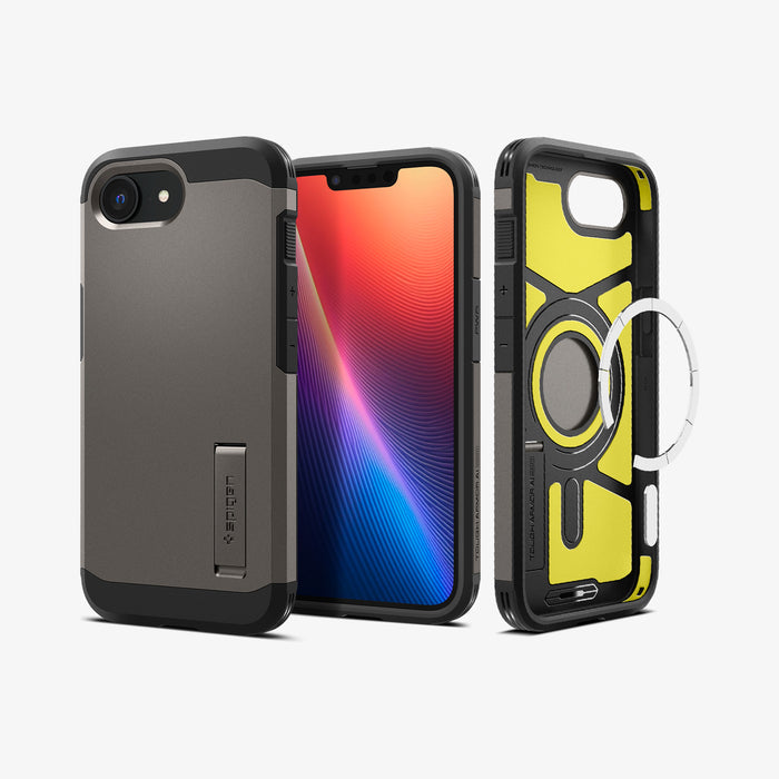 ACS09136 - iPhone 17e Case Tough Armor AI (MagFit) in Gunmetal showing the back and front, partial inner and sides