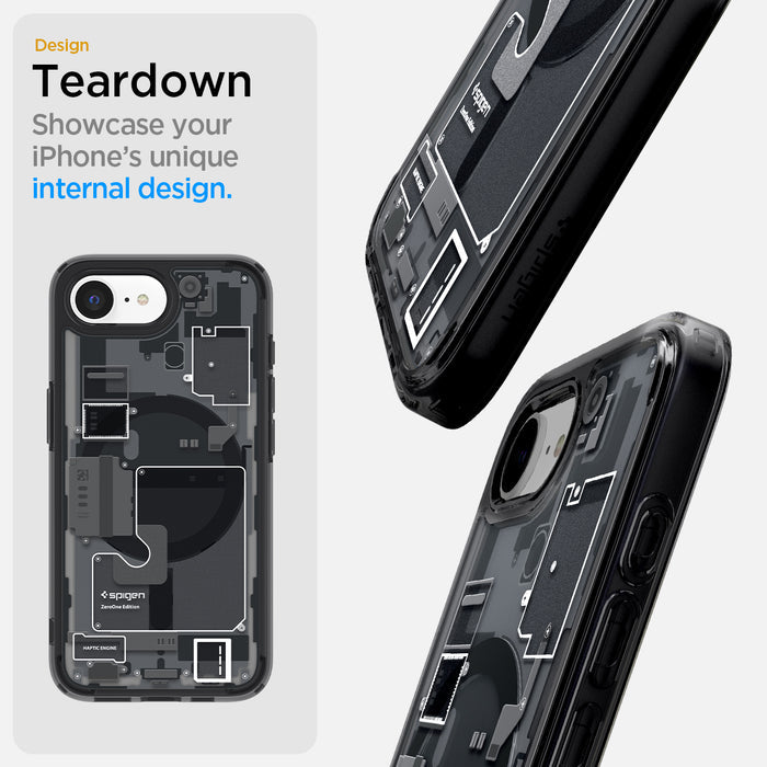 ACS09141 - iPhone 17e Case Ultra Hybrid Zero One (MagFit) in Zero One showing the design teardown. Showcase your iPhone's unique internal design