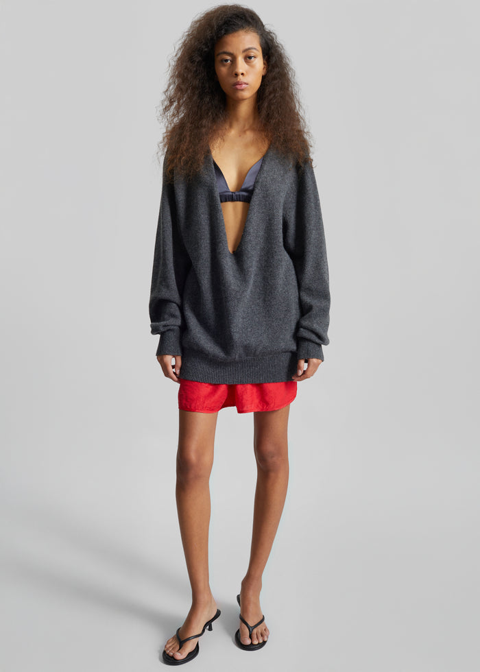 Issy Deep V-Neck Pullover - Dark Grey