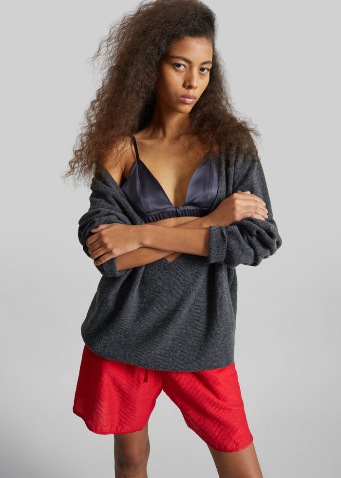 Issy Deep V-Neck Pullover - Dark Grey