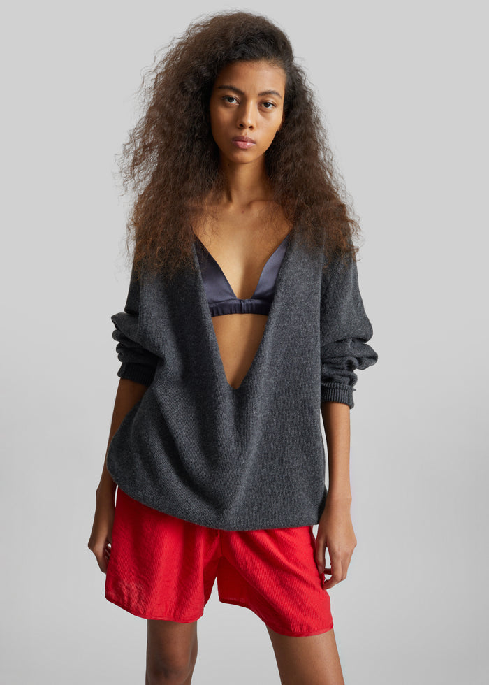 Issy Deep V-Neck Pullover - Dark Grey