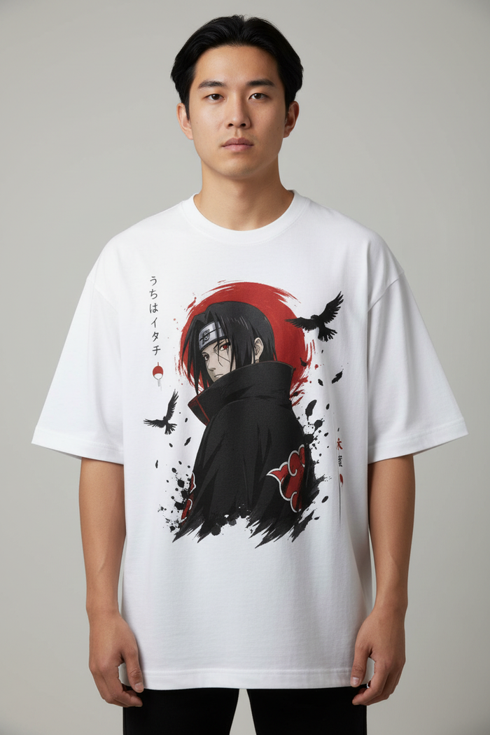Male model front view Itachi tee