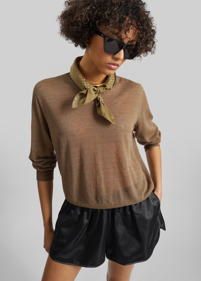 Ivrea Sheer Knit Top - Olive Brown