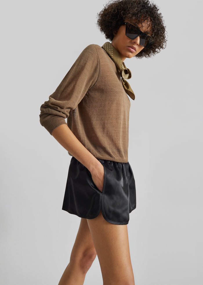 Ivrea Sheer Knit Top - Olive Brown