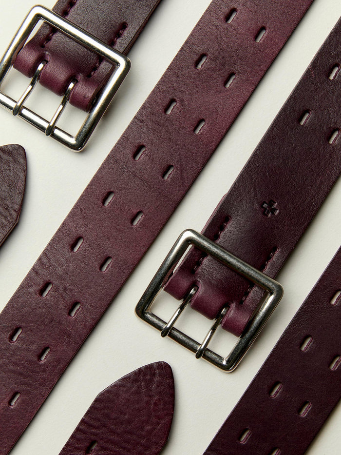 Dark Olive Green i+w x Emil Erwin two prong burgundy belt