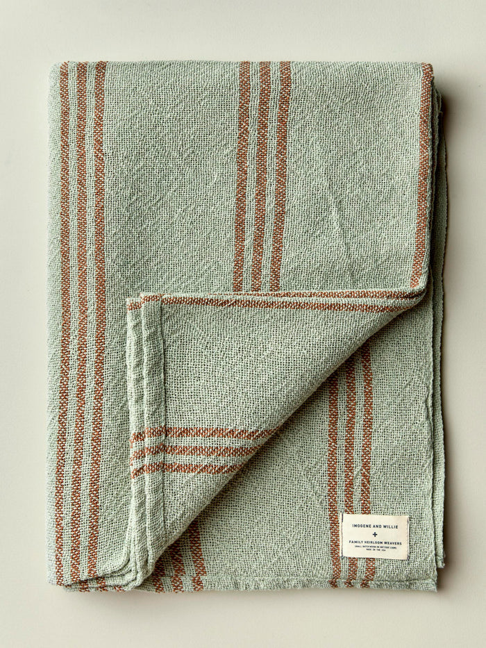 Dark Gray i+w x family heirloom weavers cotton throw in sage stripe