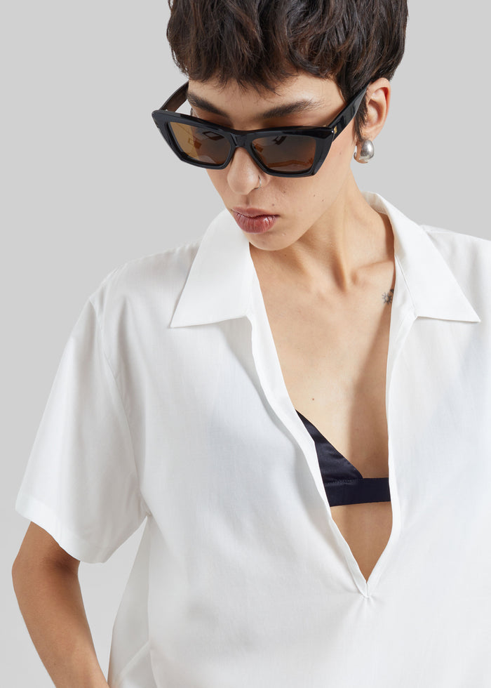 Izella Deep V Neck Shirt - White
