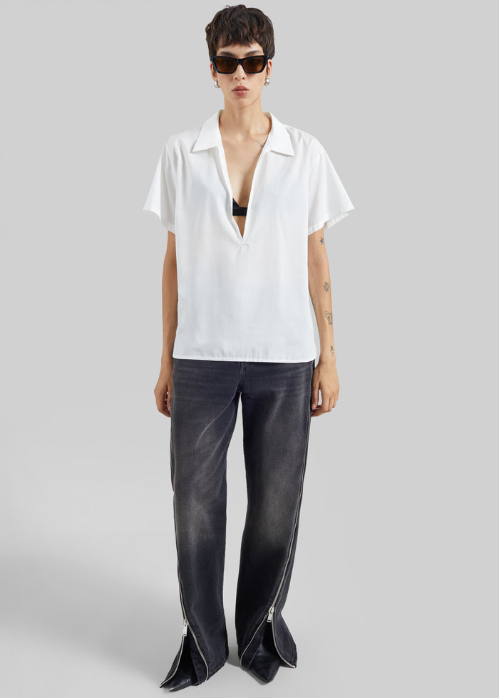 Izella Deep V Neck Shirt - White