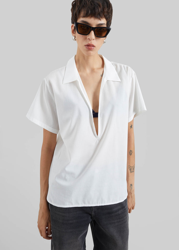 Izella Deep V Neck Shirt - White