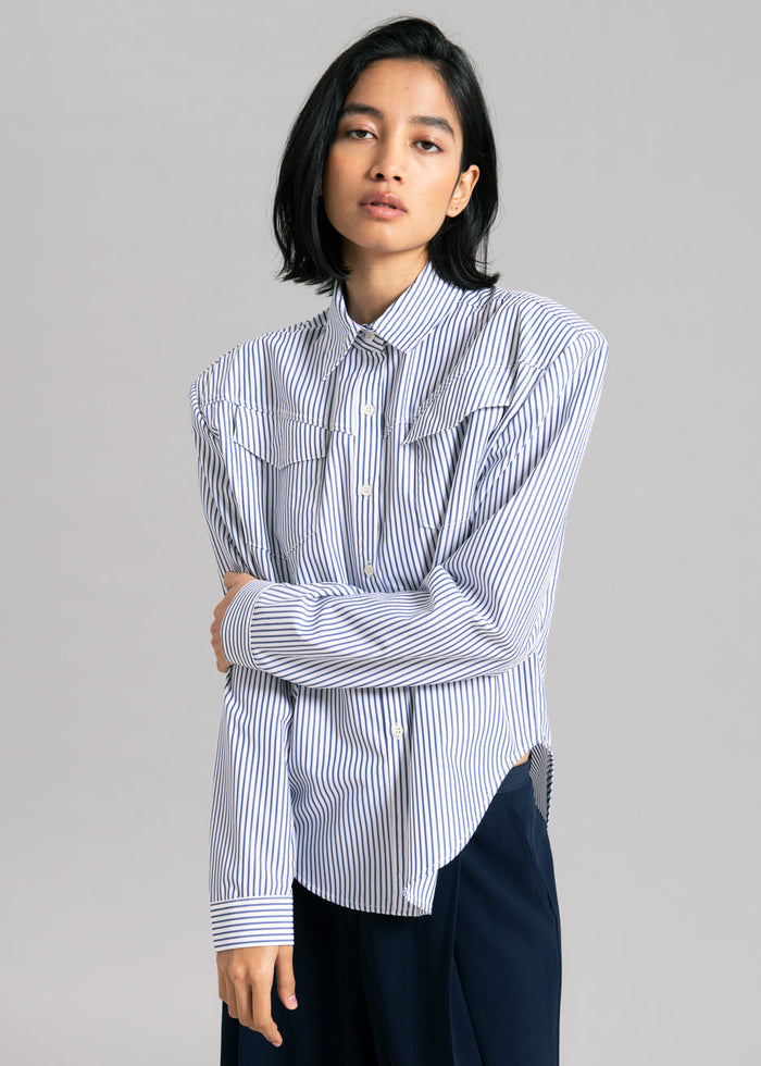 Jeanne Padded Shirt - Navy Stripe Shirt Black Fuchsia