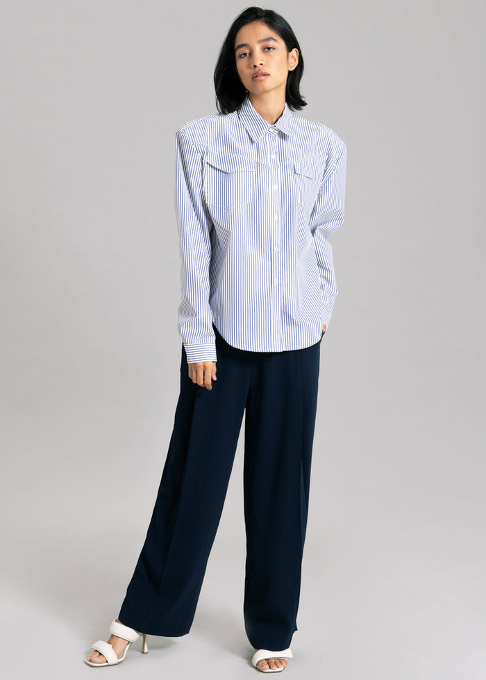 Jeanne Padded Shirt - Navy Stripe Shirt Black Fuchsia