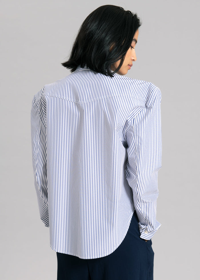 Jeanne Padded Shirt - Navy Stripe Shirt Black Fuchsia