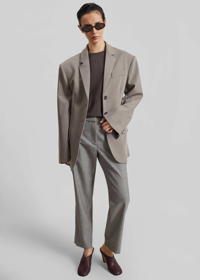 Jet Wool Slim Tailored Trousers - Light Taupe Melange