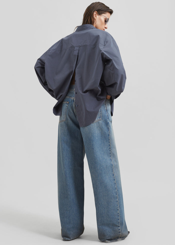 Kae Back Slit Button Up Shirt - Charcoal