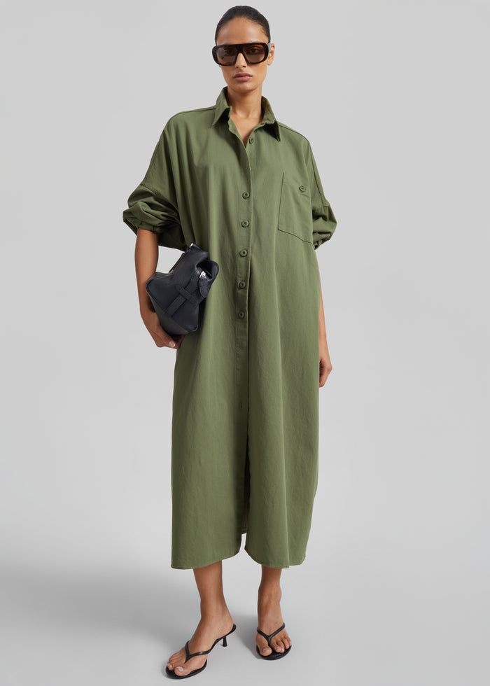 Kason Oversized Shirt Dress - Dark Olive