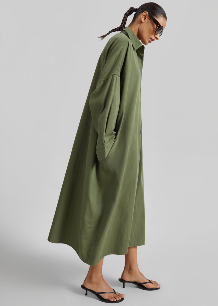 Kason Oversized Shirt Dress - Dark Olive