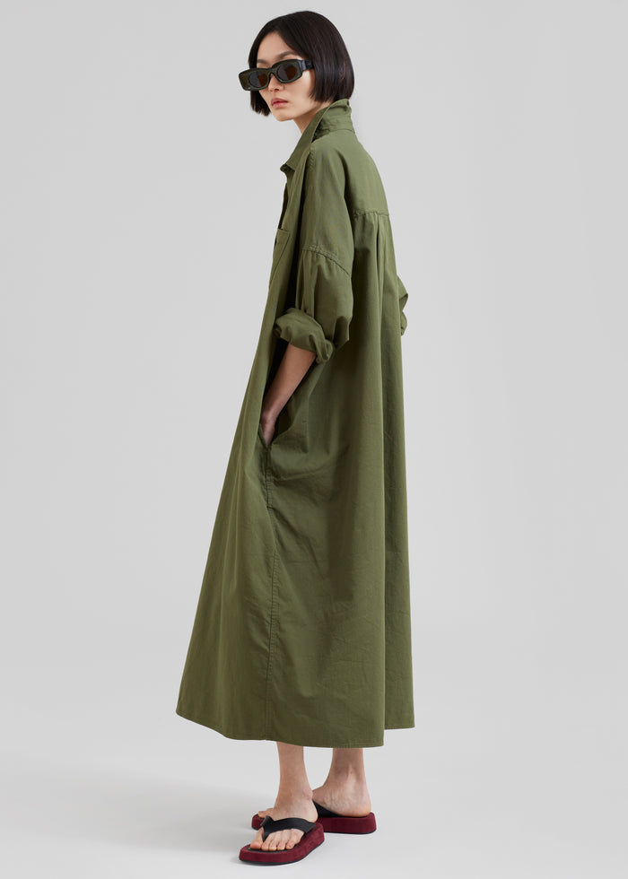 Kason Oversized Shirt Dress - Dark Olive