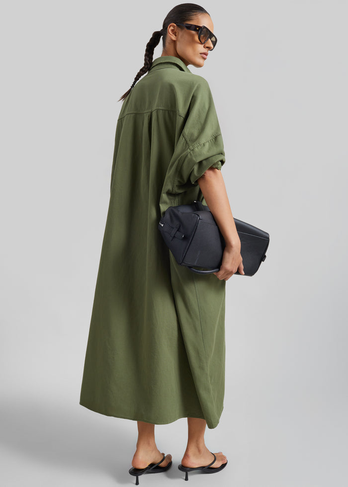 Kason Oversized Shirt Dress - Dark Olive