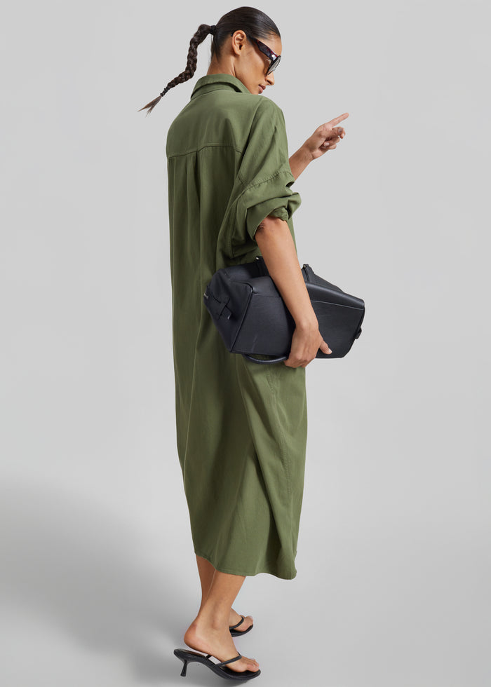 Kason Oversized Shirt Dress - Dark Olive