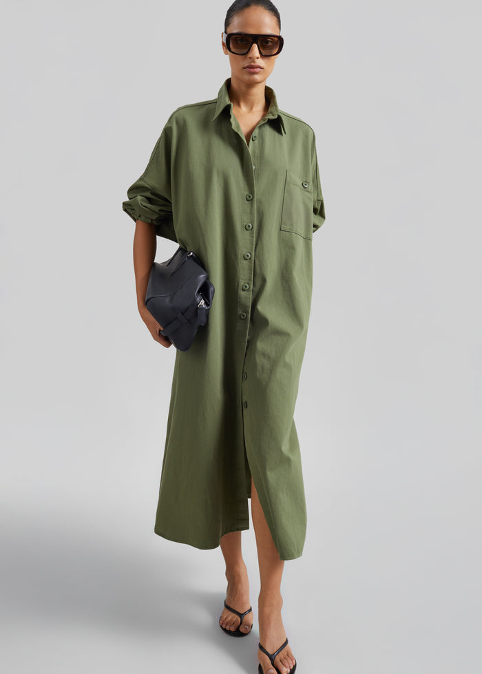 Kason Oversized Shirt Dress - Dark Olive