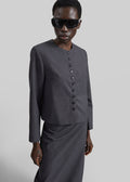 Katya Button-Up Boxy Top - Dark Grey Melange