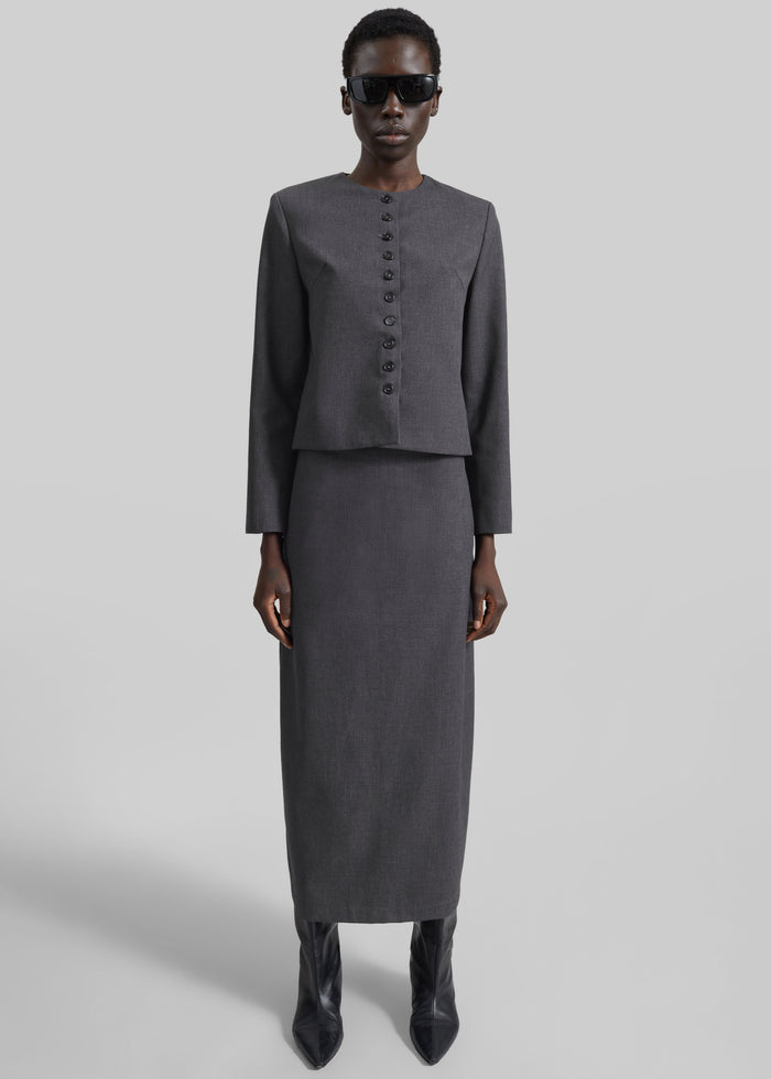 Katya Button-Up Boxy Top - Dark Grey Melange