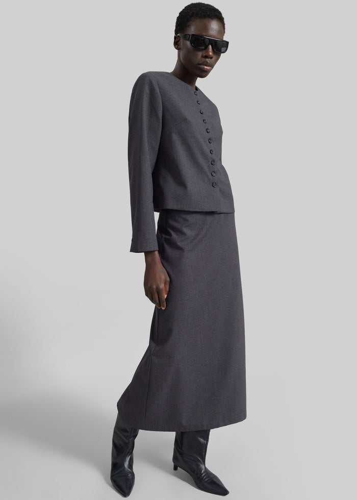 Katya Button-Up Boxy Top - Dark Grey Melange