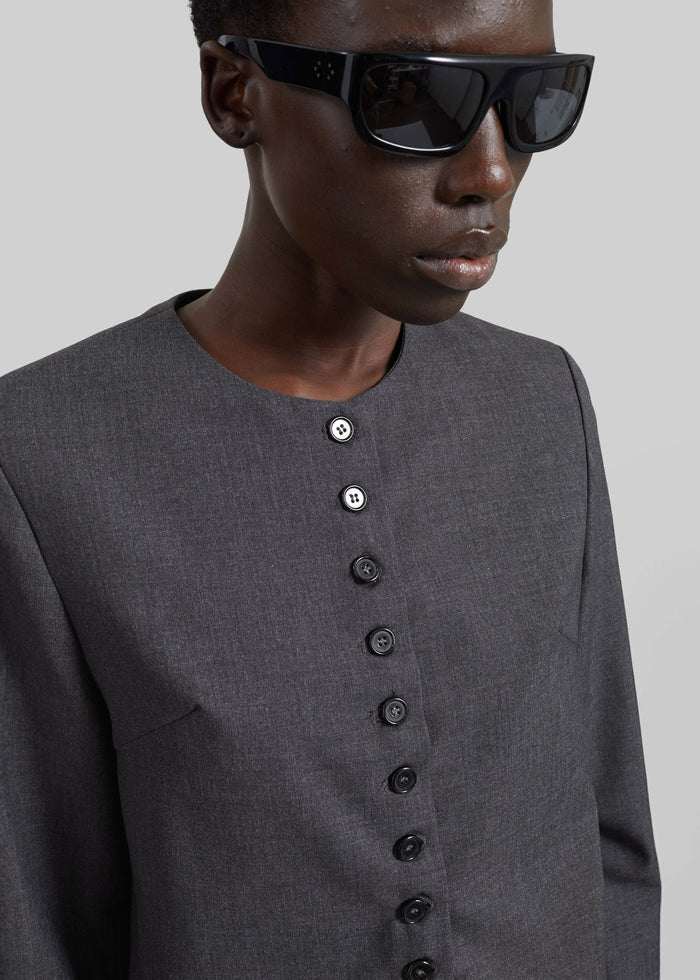 Katya Button-Up Boxy Top - Dark Grey Melange