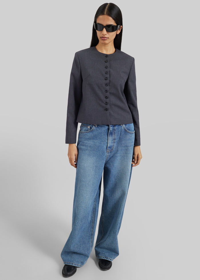 Katya Button-Up Boxy Top - Dark Grey Melange