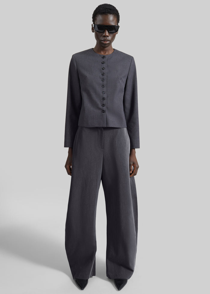 Katya Button-Up Boxy Top - Dark Grey Melange