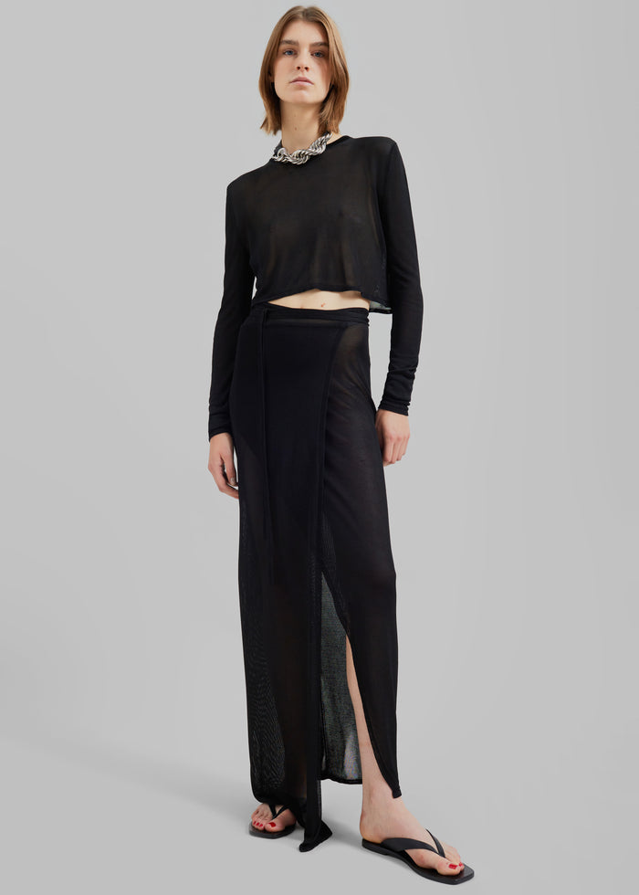 Kazel Cropped Thin Knit Top - Black