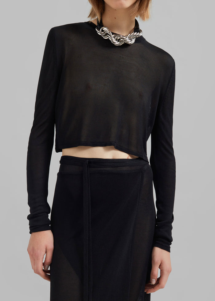 Kazel Cropped Thin Knit Top - Black