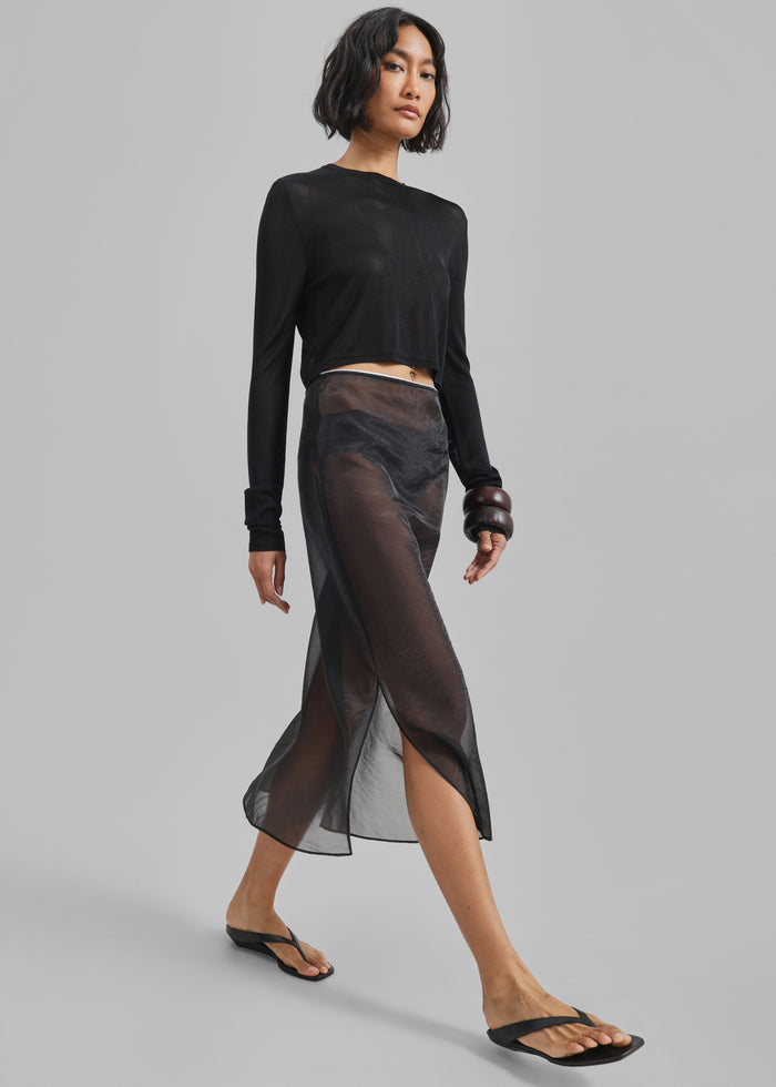 Kazel Cropped Thin Knit Top - Black