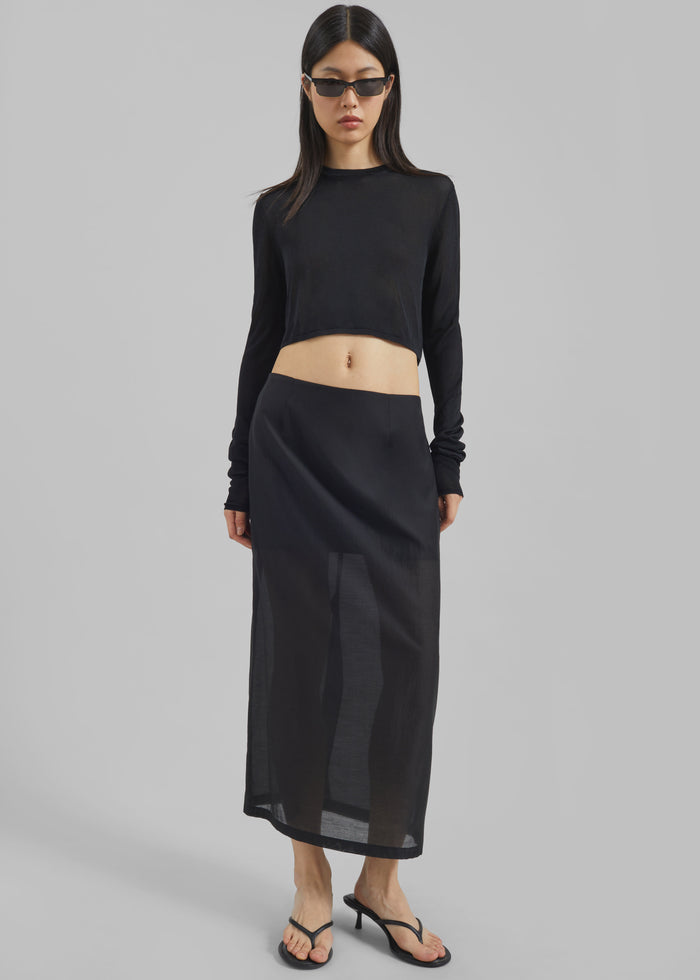Kazel Cropped Thin Knit Top - Black