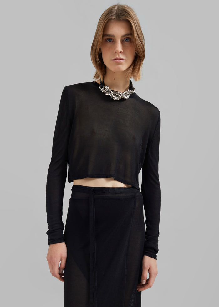 Kazel Cropped Thin Knit Top - Black
