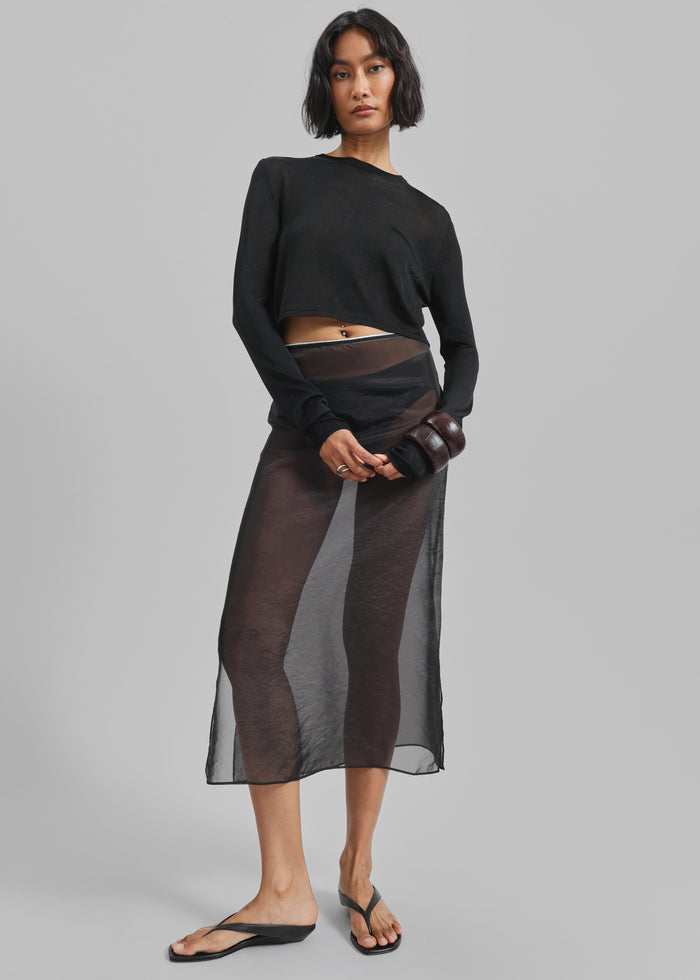 Kazel Cropped Thin Knit Top - Black