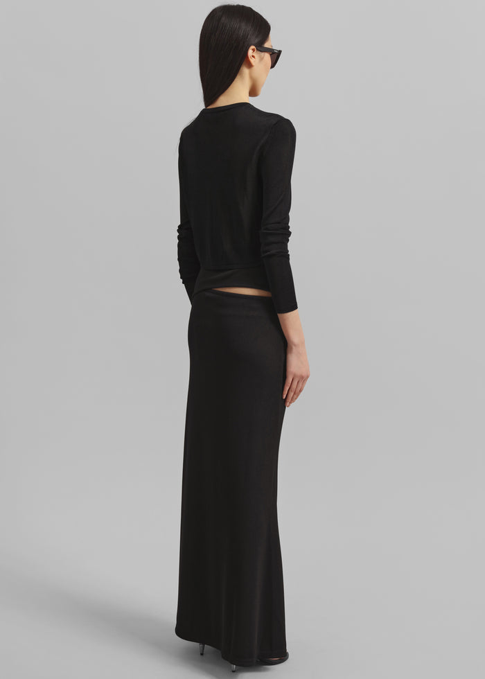Kazel Cropped Thin Knit Top - Black