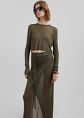 Kazel Cropped Thin Knit Top - Khaki