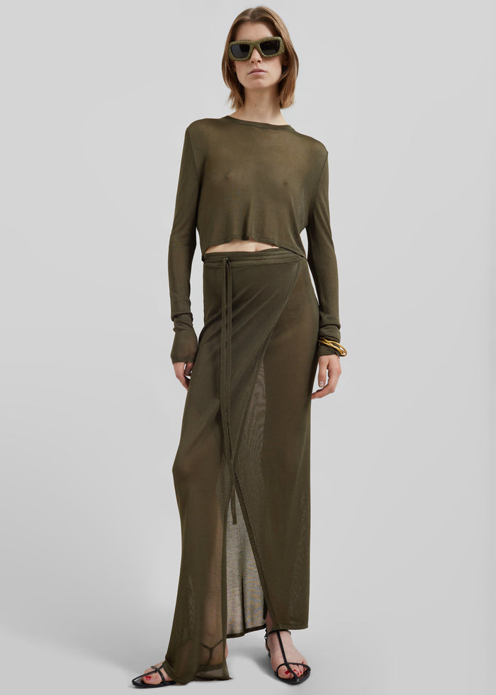 Kazel Cropped Thin Knit Top - Khaki