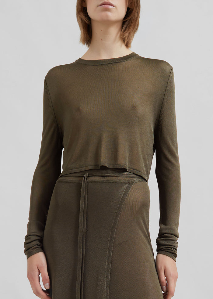 Kazel Cropped Thin Knit Top - Khaki