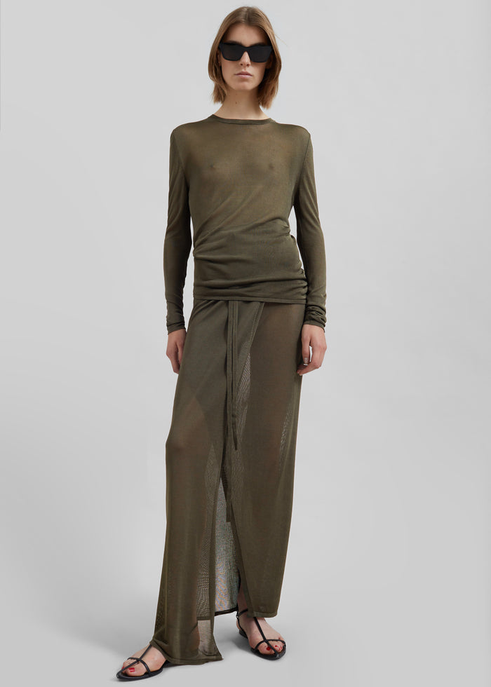 Kazel Cropped Thin Knit Top - Khaki