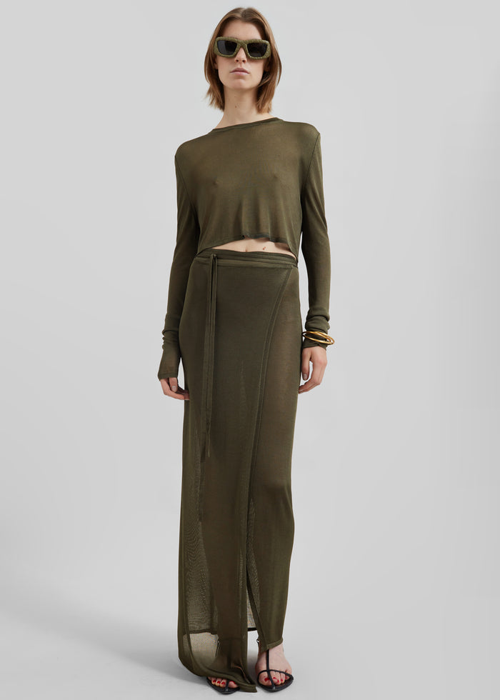 Kazel Cropped Thin Knit Top - Khaki